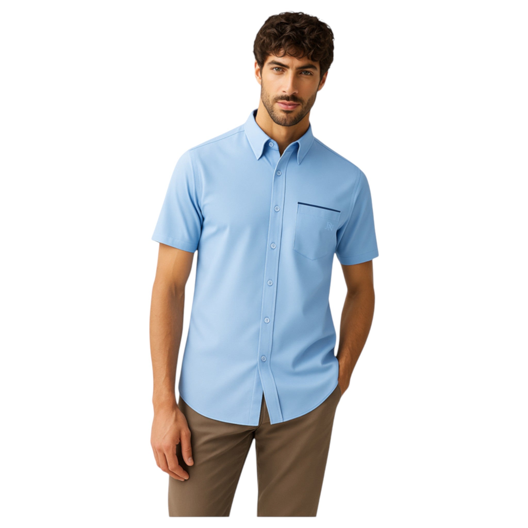 JDN men’s blue short sleeve shirt smooth touch easy care